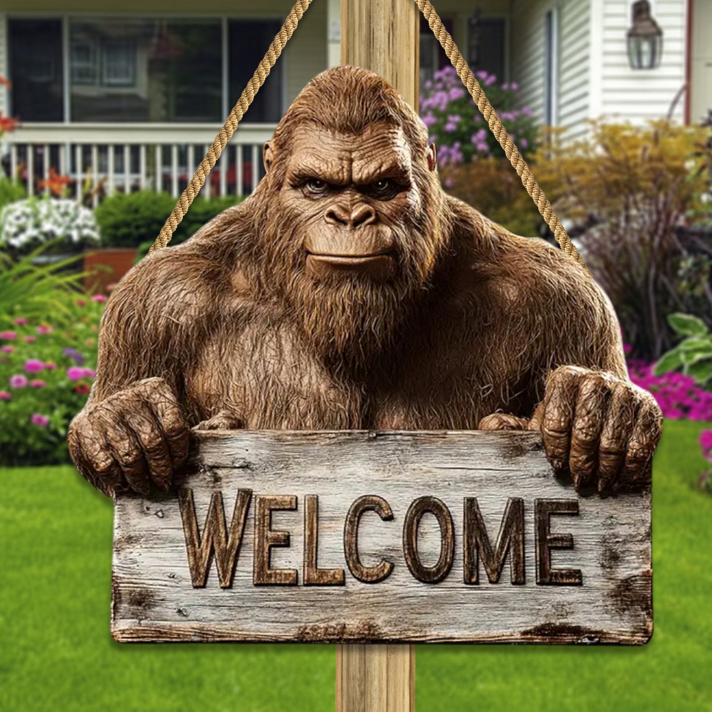 Bigfoot Welcome Rustic Shaped Wood Sign - Personalized Gift For Outdoor Lovers