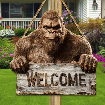 Bigfoot Welcome Rustic Shaped Wood Sign - Personalized Gift For Outdoor Lovers