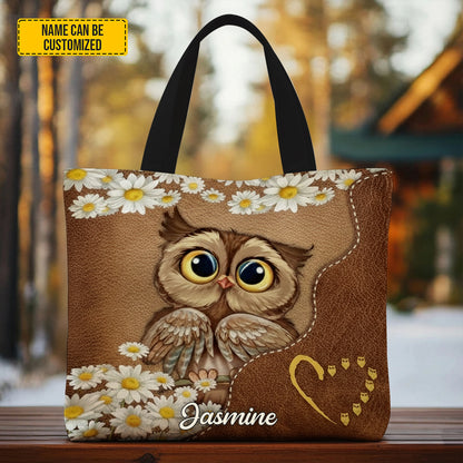Cute Owl Flower - Personalized Owl Tote Bag