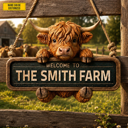 Highland Welcome – Personalized Cow Wooden Sign