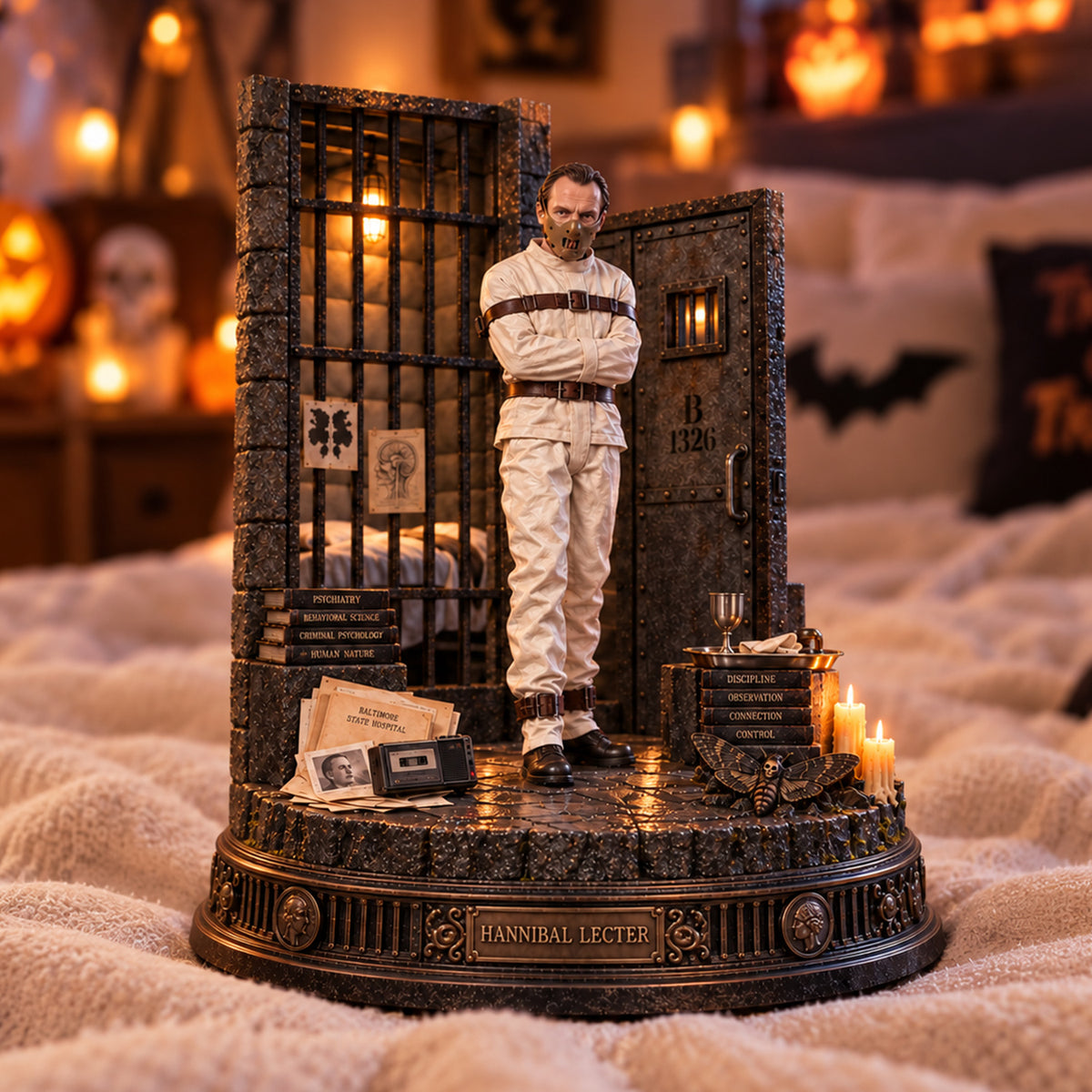 Hannibal Lecter Asylum Horror Wooden Block - Collectible Table Decor