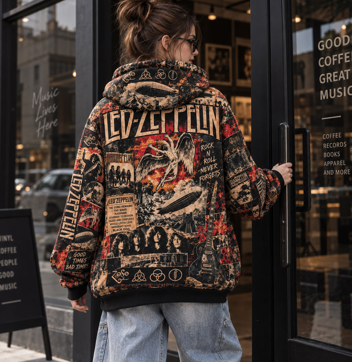 Led Zeppelin Stairway to Heaven Vintage Rock Collage All Over Print Hoodie