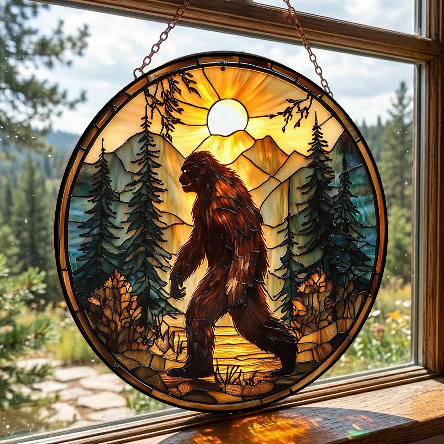 Bigfoot Mountain Sunset Stained Glass Suncatcher