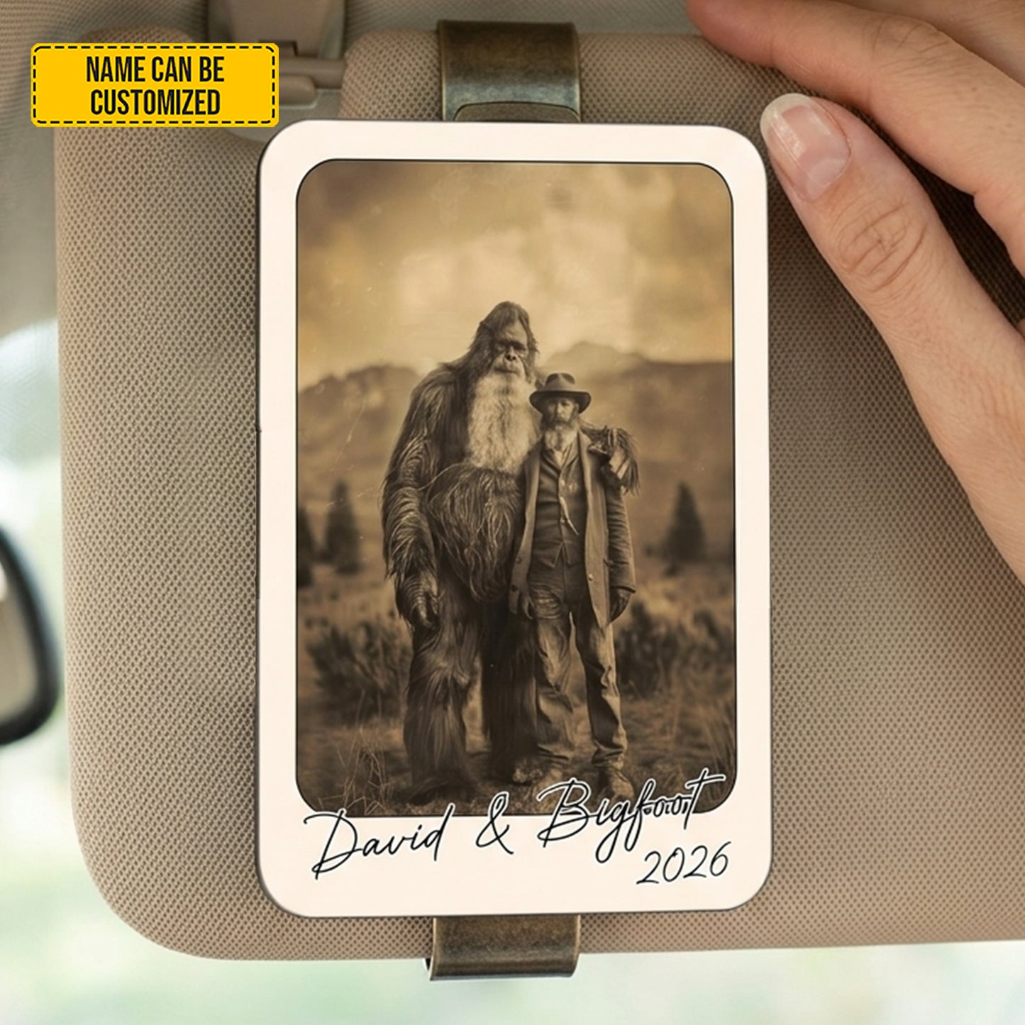 Personalized Bigfoot Photo Car Visor Clip – Bigfoot Saw Me But Nobody Believes Him