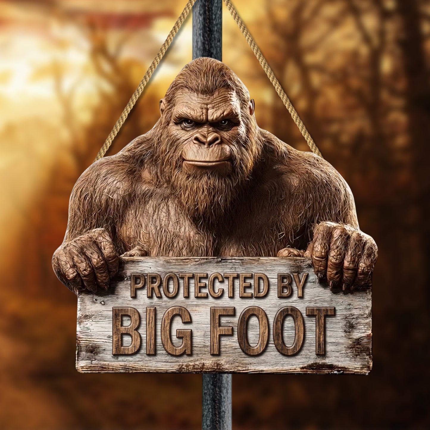 Protected By Bigfoot Wooden Sign