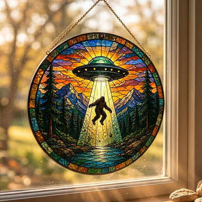 Bigfoot UFO Stain Glass Suncatcher
