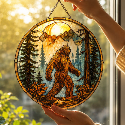 Bigfoot Mountain Sunset Stained Glass Suncatcher
