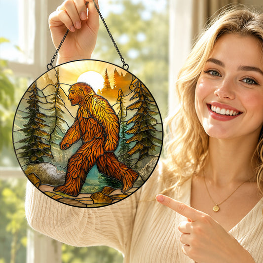Bigfoot Forest Sunset Stained Glass Suncatcher