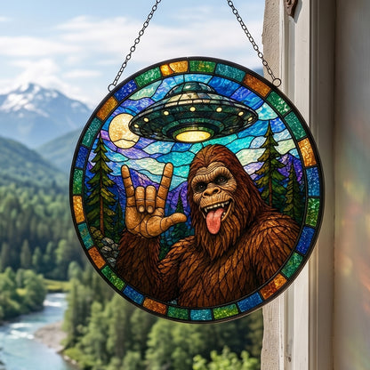 Bigfoot UFO Stain Glass Suncatcher