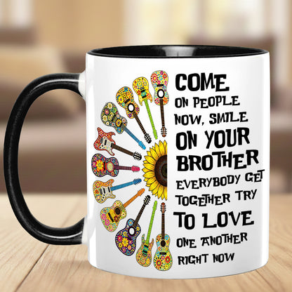 Come Together In Love – Hippie Guitar Sunflower Accent Mug