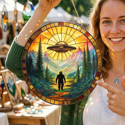 Bigfoot UFO Stain Glass Suncatcher