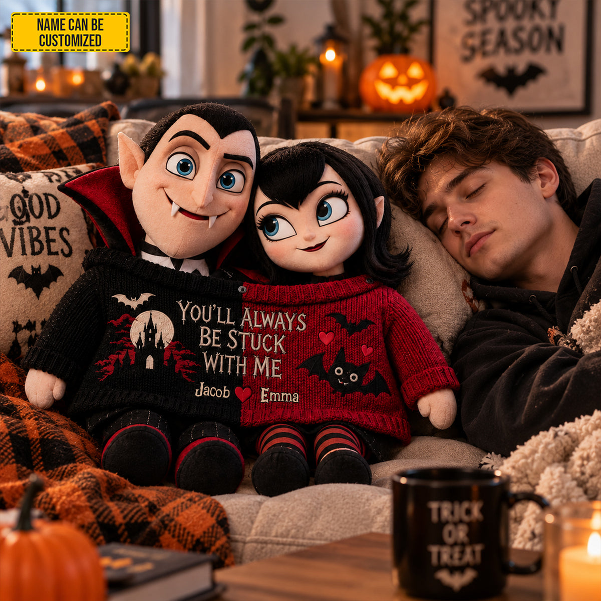 Personalized Spooky Vampire Couple Custom Shape Pillow – Personalized Couple Gift