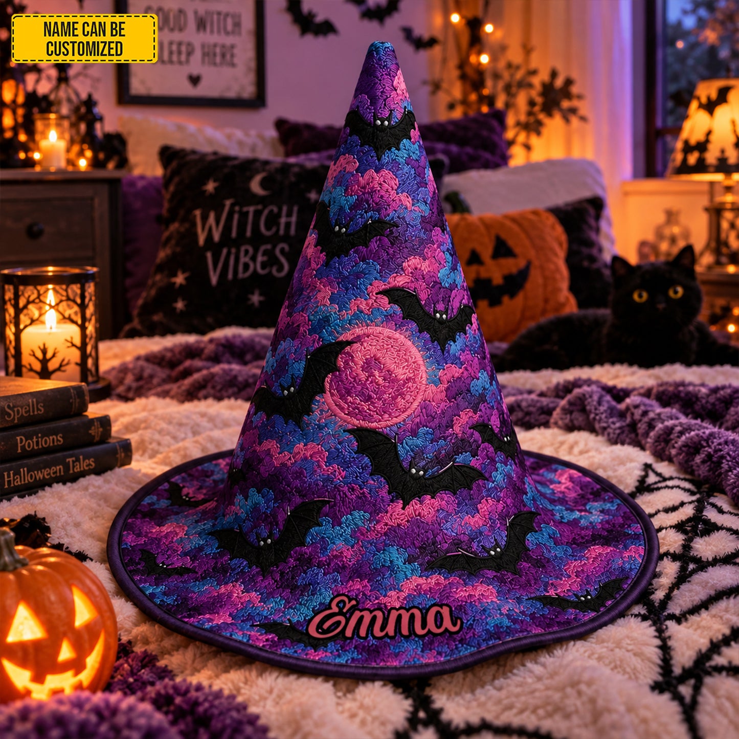 Personalized Bat Witch Hat – Spooky Halloween Gift for Her