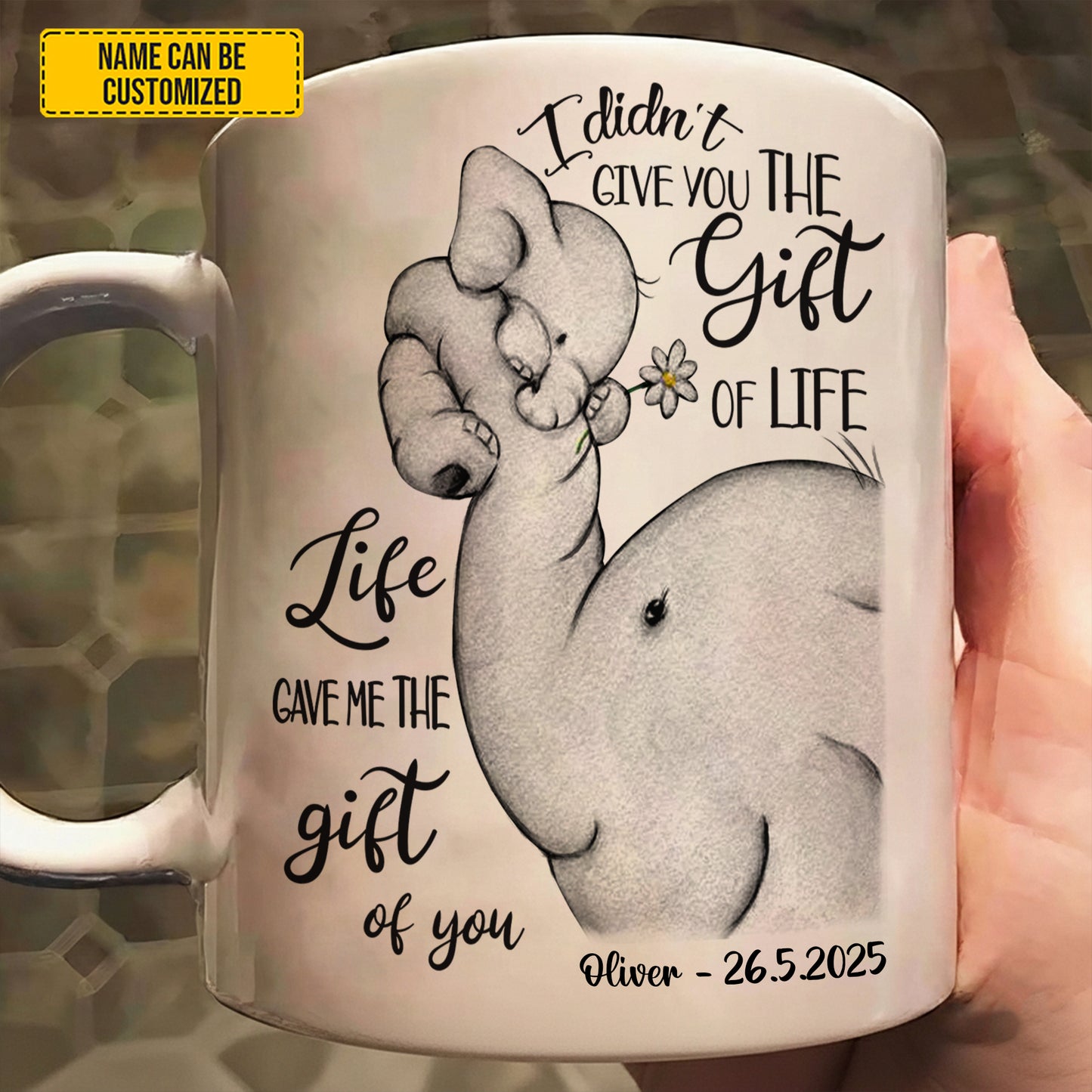 Personalized Elephant Mom & Baby White Mug