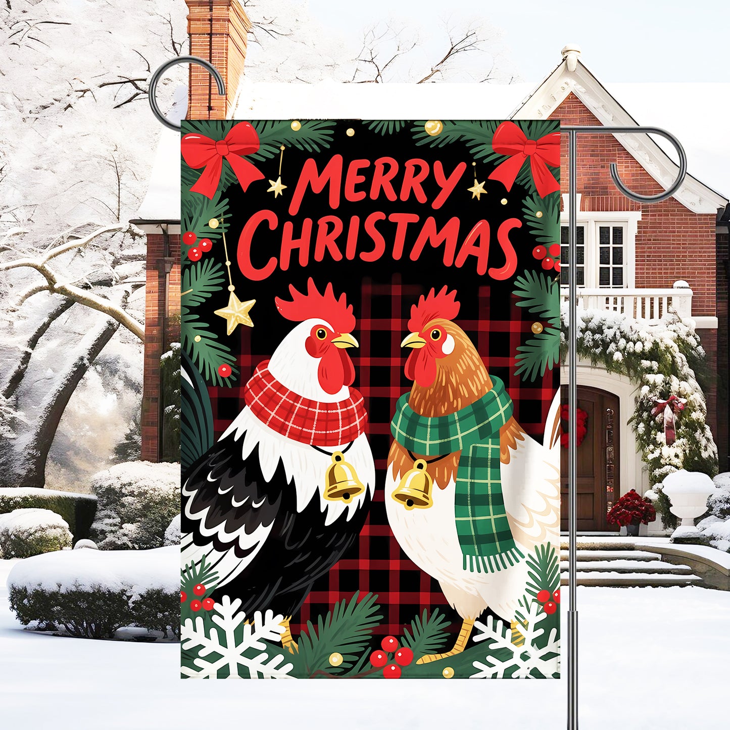 Merry Christmas Chicken Garden Flag