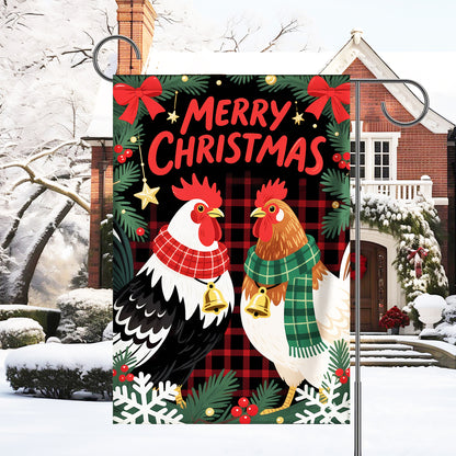 Merry Christmas Chicken Garden Flag