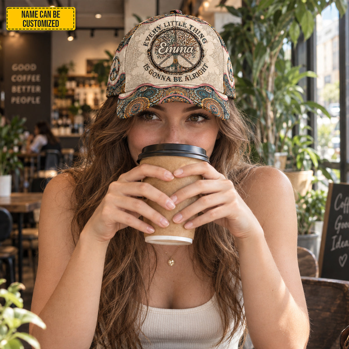 Personalized Boho Peace  Classic Cap – Custom Name Hippie Gift