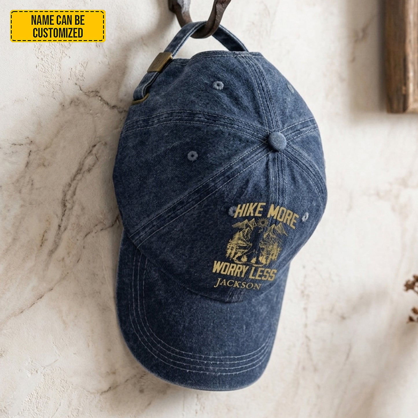 Hike More Worry Less - Personalized Vintage Denim Cap
