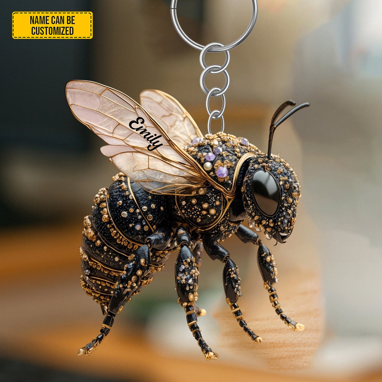 Personalized Sparkle Bee Keychain