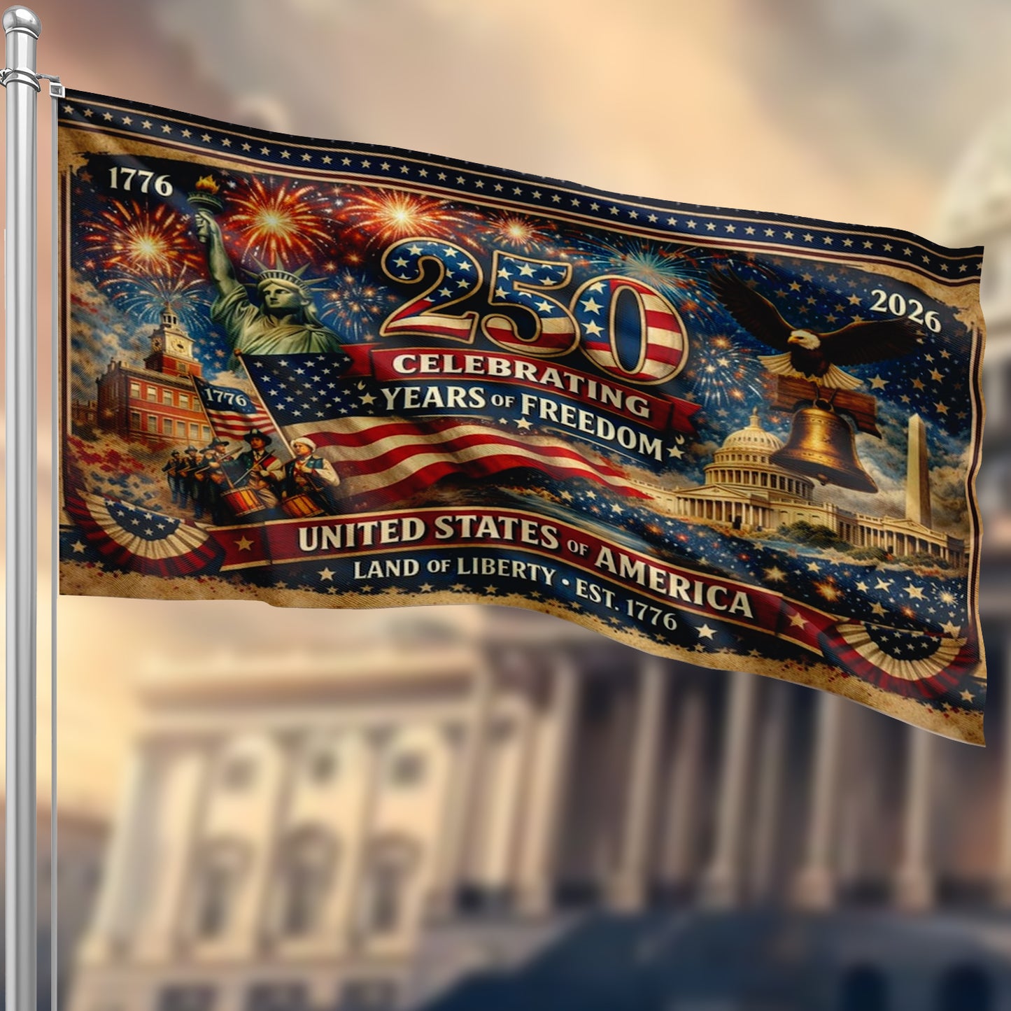 USA 250th Anniversary American Flag, America 250 Patriotic Home Decor