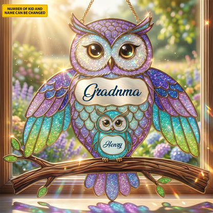 Personalized Owl Family Acrylic Suncatcher