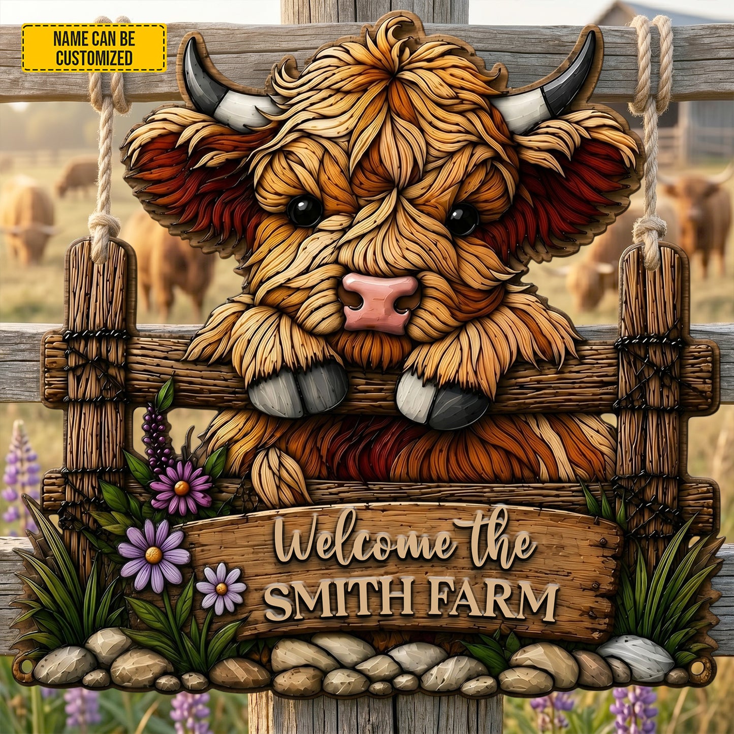 Welcome The Farm  – Personalized Cow Wooden Sign