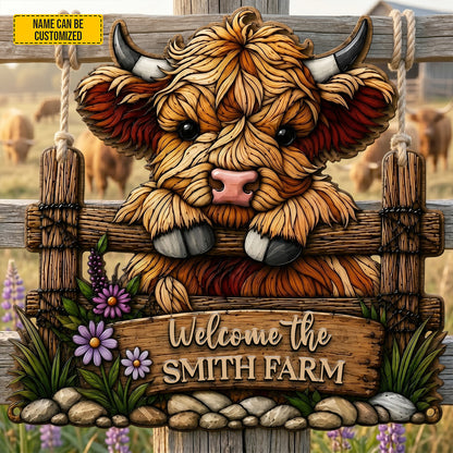 Welcome The Farm  – Personalized Cow Wooden Sign