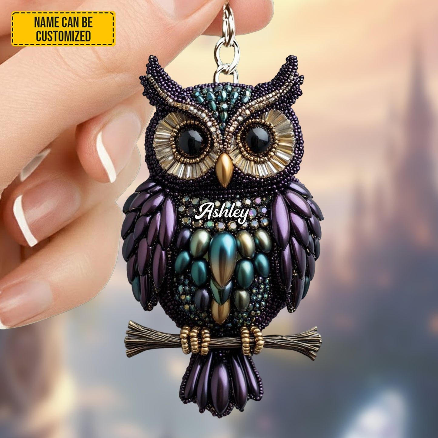 Personalized Cute Sparkle Owl Keychain