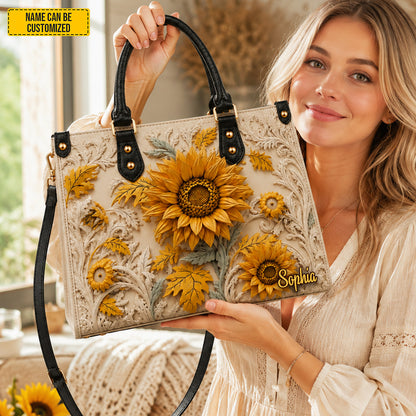 Personalized Sunflower Leather Handbag