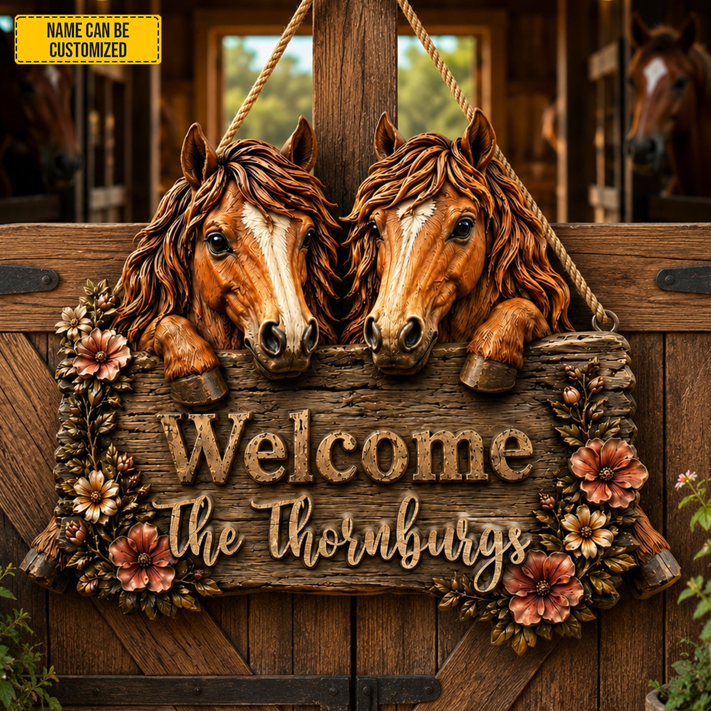 Personalized Horse Family Wooden Sign