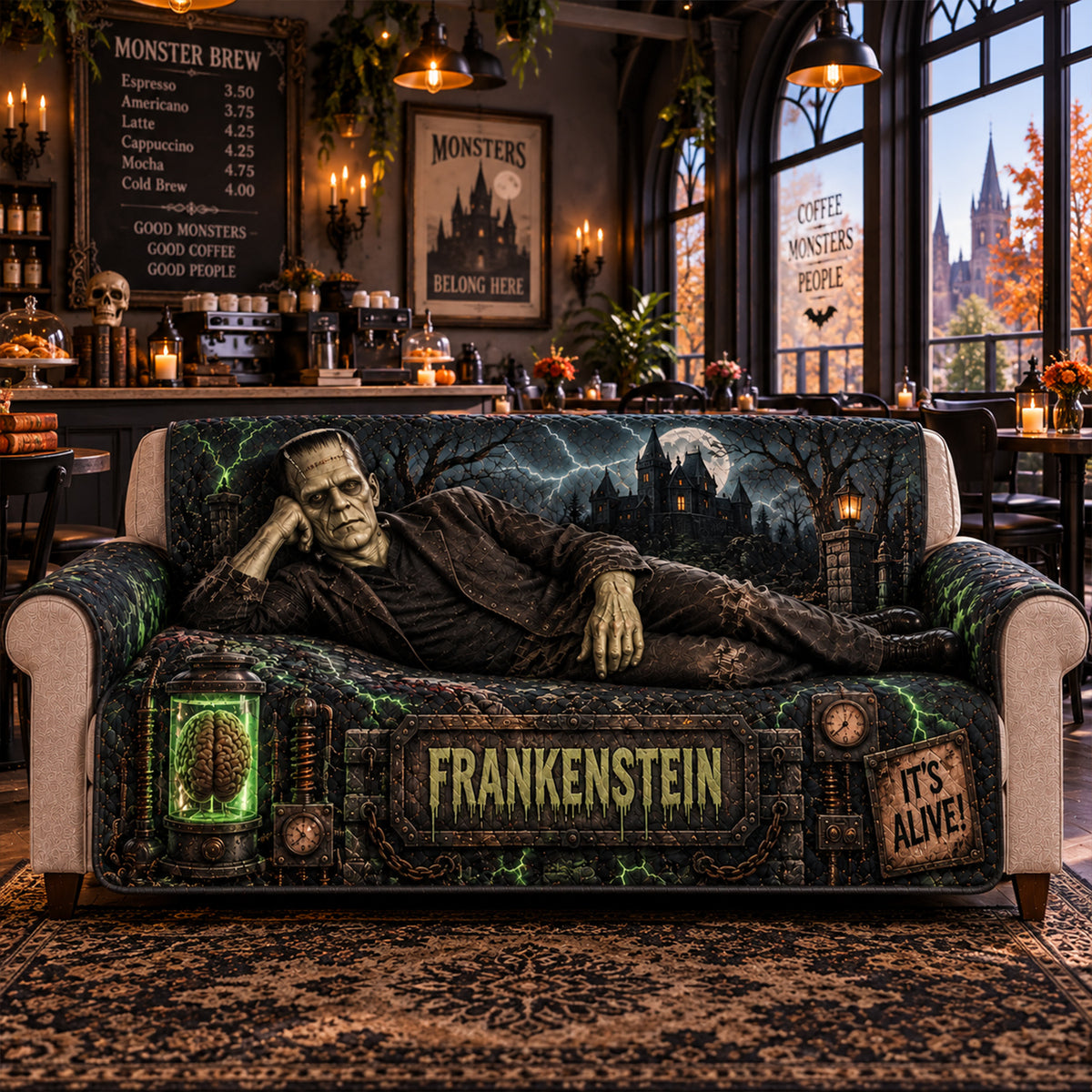 Frankenstein Horror Sofa Cover – Halloween Horror Quilted Home Decor