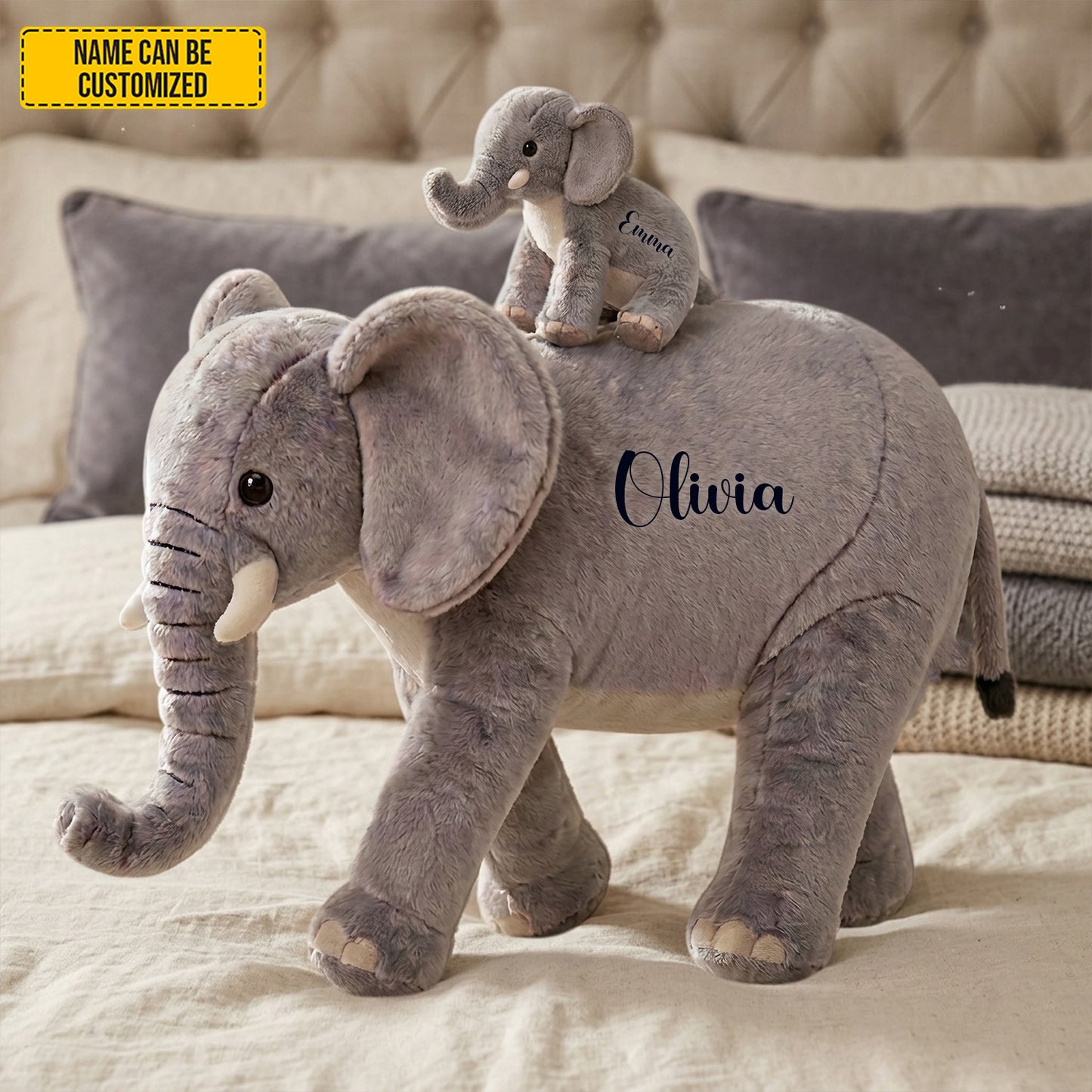 Mom Elephant With Little Kids - Personalized Shaped Pillow