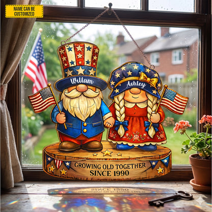 Personalized Patriotic Couple Stained Glass Suncatcher