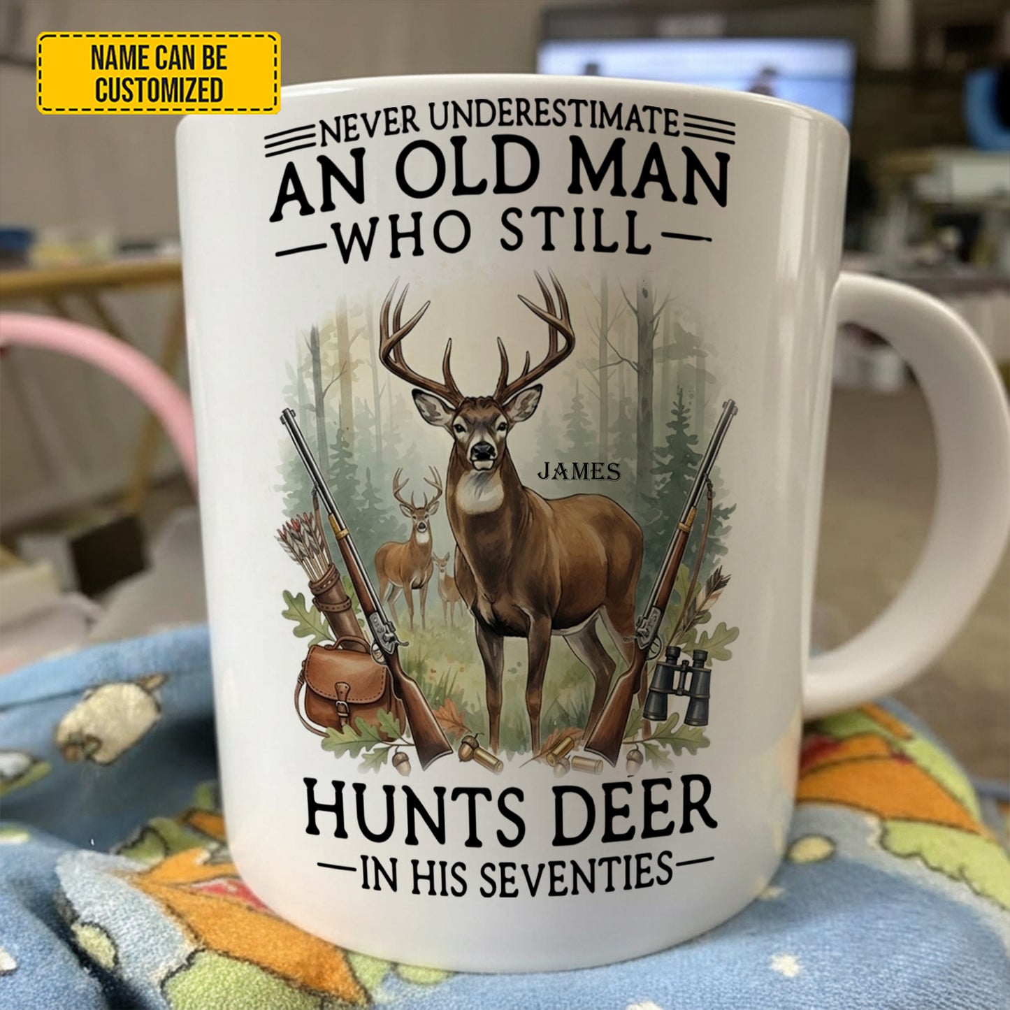Old Man Deer Hunter – Personalized White Mug