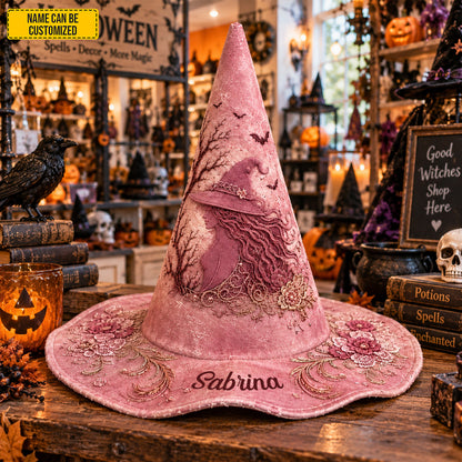 Personalized Floral Witch Hat – Pink Halloween Witch Hat Gift