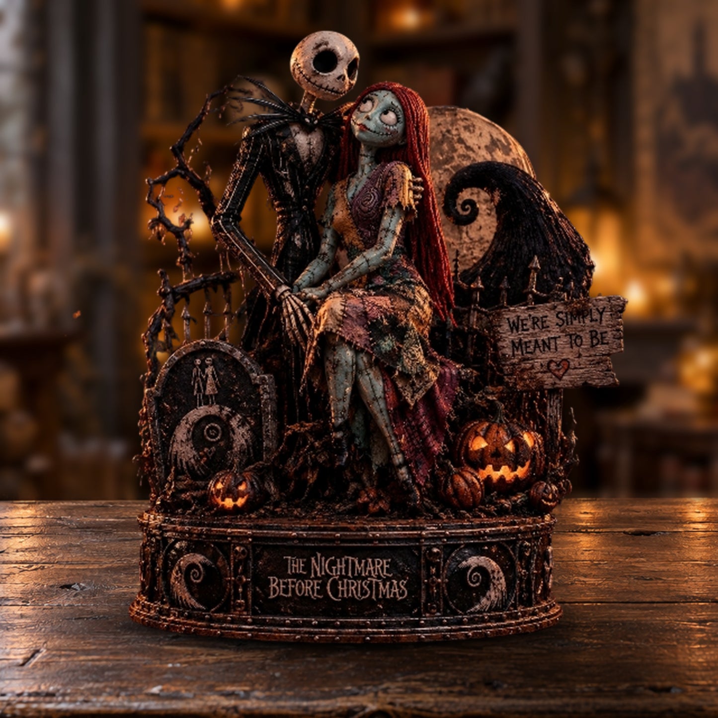 Gothic Skeleton Couple Eternal Love – Collectible Acrylic Halloween Table Decor