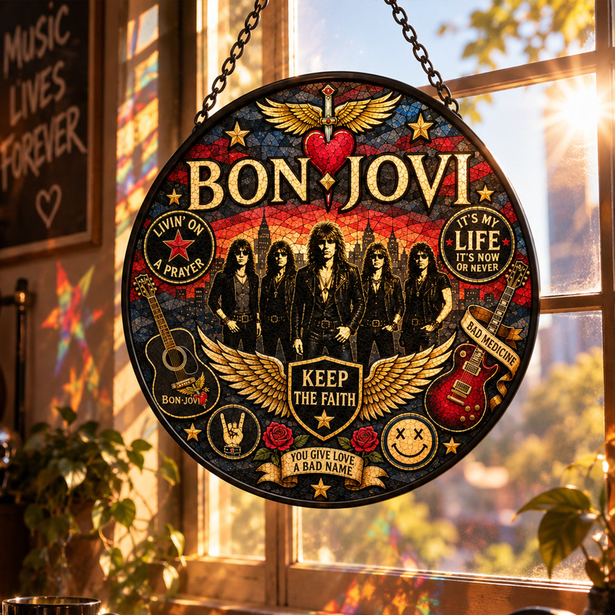 Bon Jovi Keep The Faith Stained Glass Suncatcher