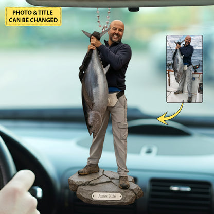 Personalized Fishing Photo Car Ornament – Custom Fisherman Gift