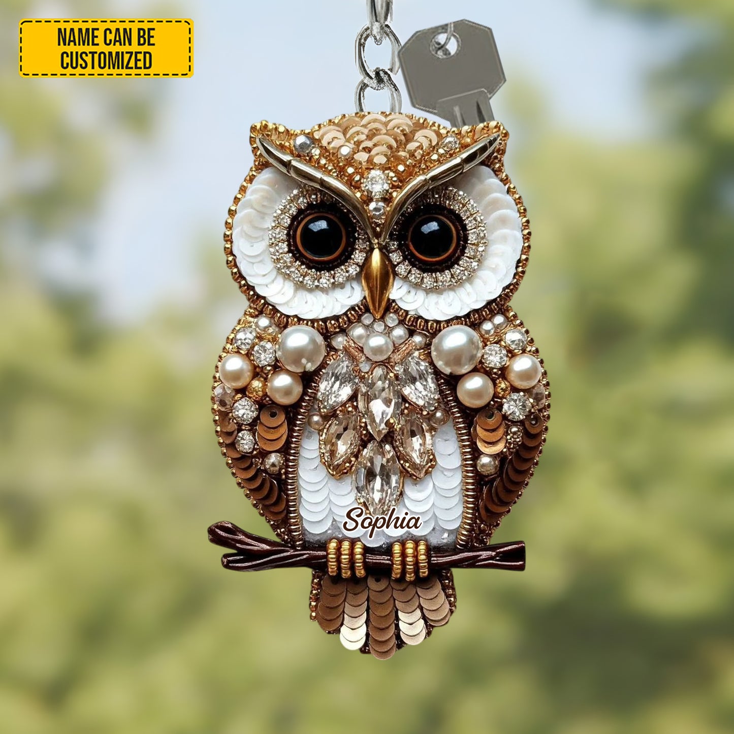 Personalized Sparkle Owl Keychain