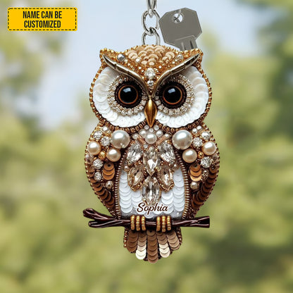 Personalized Sparkle Owl Keychain