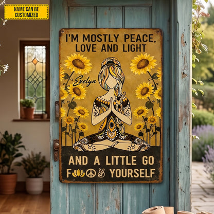 Personalized Sunflower Hippie Yoga Metal Sign