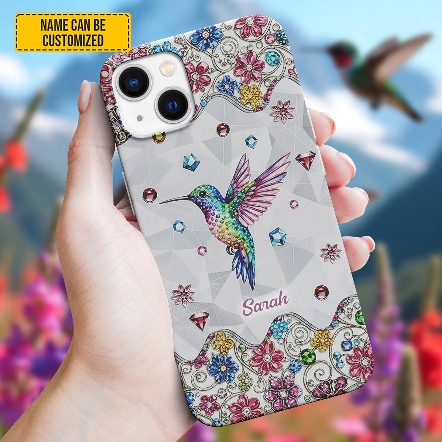 Personalized Sparkle Hummingbird Floral Phone Case