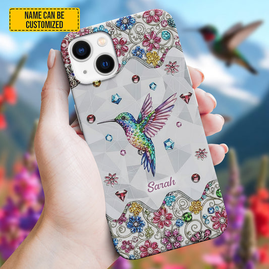 Personalized Sparkle Hummingbird Floral Phone Case