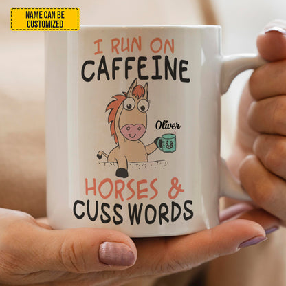 I Run On Caffeine - Personalized Horse White Mug