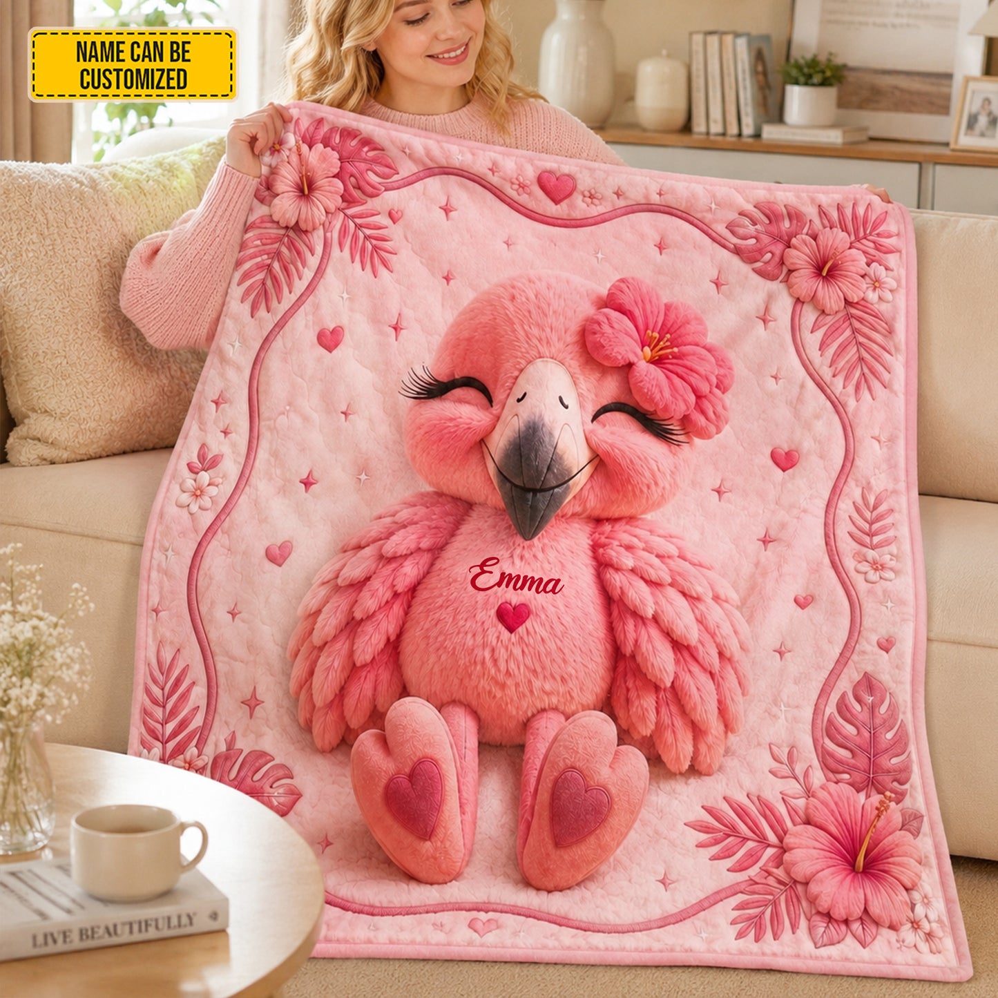 Personalized Cute Flamingo Blanket