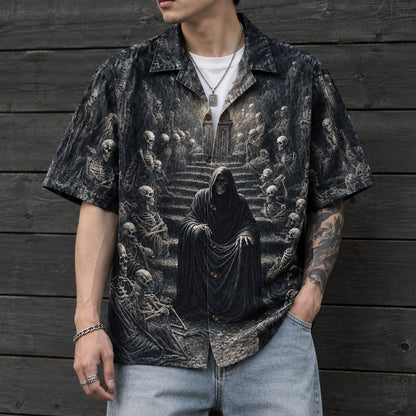 Memento Mori Skeleton Gathering – Gothic Hawaiian Shirt