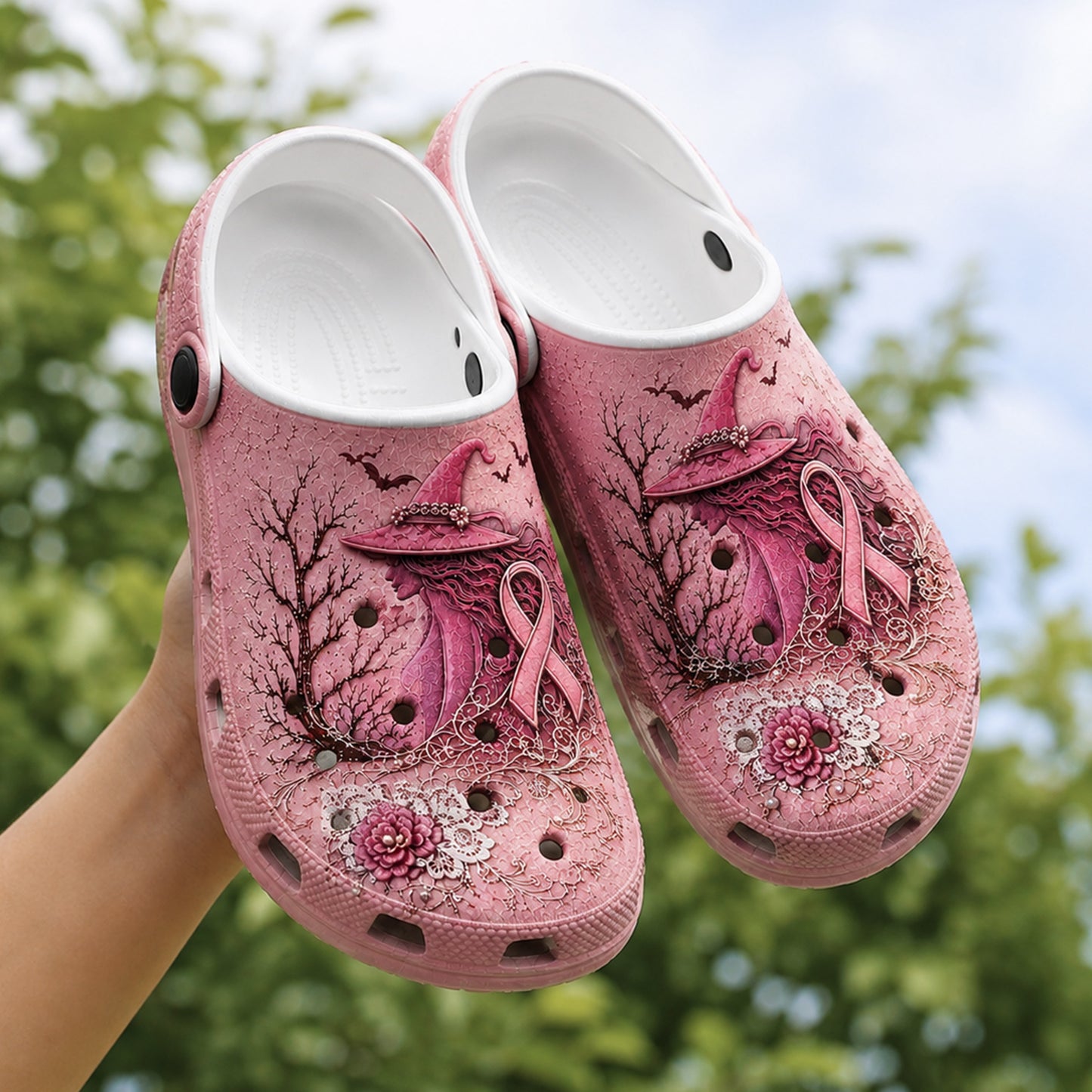 Pink Witch Awareness Crocs