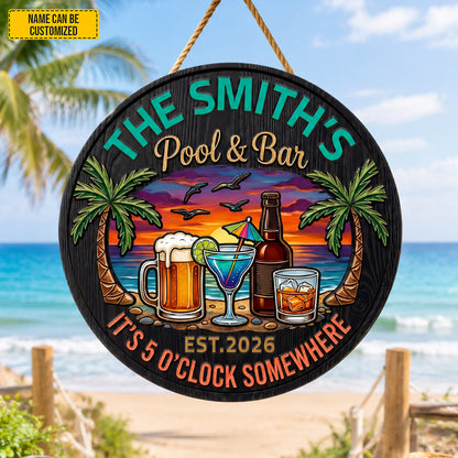 Tropical Beach Patio Decor  – Personalized Pool Wooden Sign