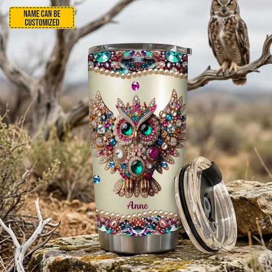 Personalized Sparkle Owl Stainless Steel Tumbler