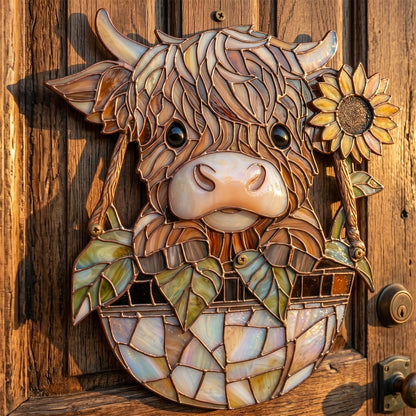 Highland Cow Sunflower Metal Sign - Gift For Farm Decor
